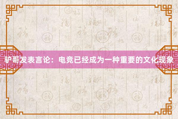 驴哥发表言论：电竞已经成为一种重要的文化现象